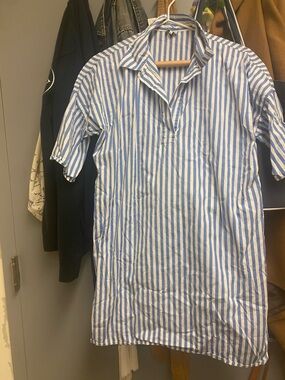 KULE Blue & White Striped Casual Button-Down Shirt Dress - Size Small